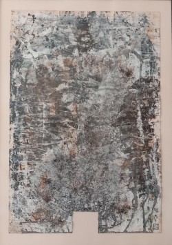 Kapu Kafka kerjében - papír - tempera, pác, homok - 80x60 cm - 2024